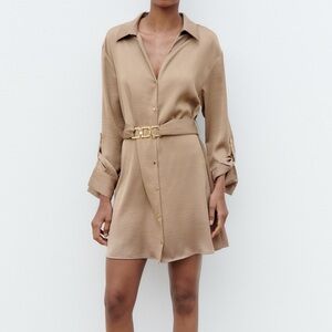 Satin effect shirt dress